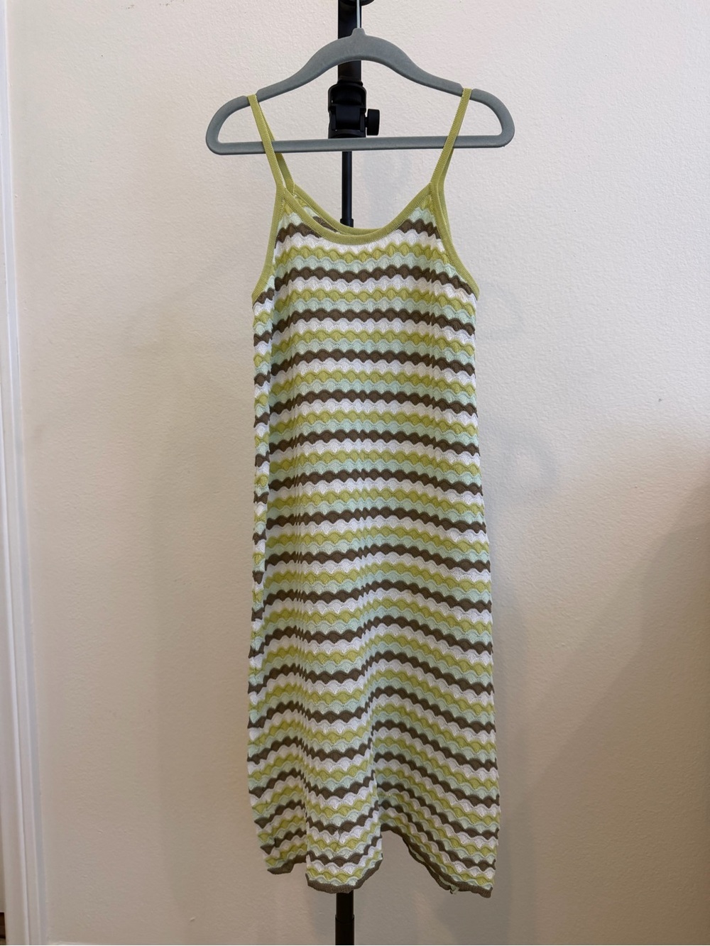 Girls Zara Lime Green and White Striped Knit Slip Dress